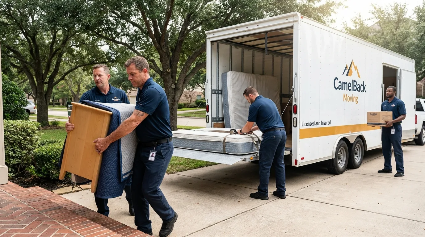 Crew loading residential truck for cross-state move from Sterling, KS