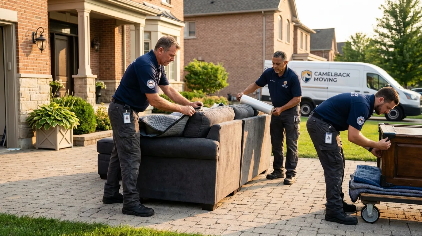 Large estate moving crew wrapping furniture in Sterling, KS